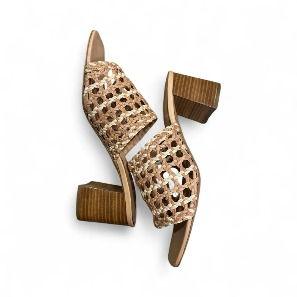 Anthropologie Woven Heeled Mule Size US 10-10.5 EU 41 Neutral Pattern Block Heel - Picture 6 of 15